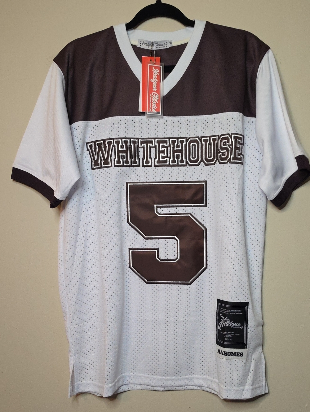Headgear Classics Patrick Mahomes Whitehouse Brown & White #5 HS Jersey